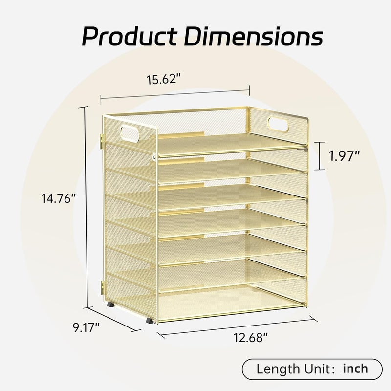 ReePlan 7 Tier Paper Organizer - Mesh Desktop File Holder with Handles for Office School Desk (Gold) - Image 2